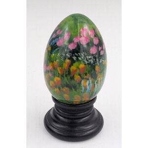 The Egg Man Solid Wood Hand Painted Egg by Alan Traynor Flowers Meadow